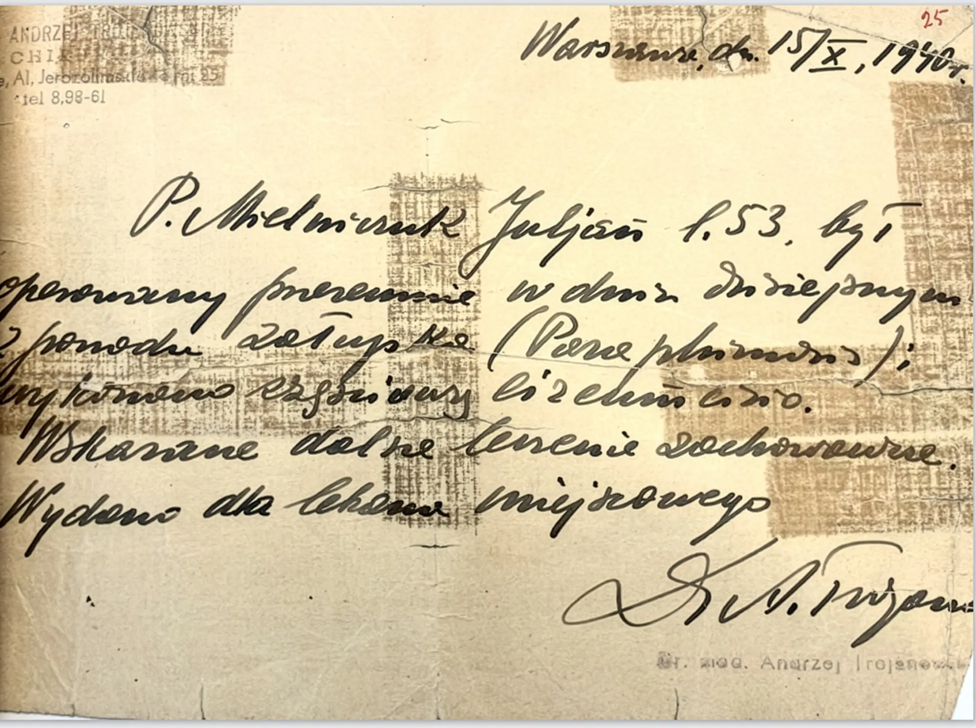 Handwritten note in German from a doctor confirming baptism. Full text below.
